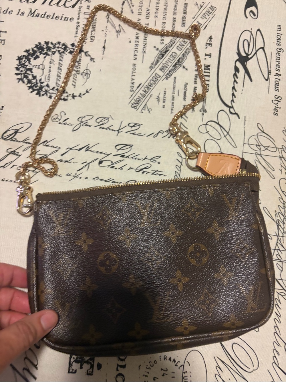 Louis Vuitton Brown Monogram Mini Chain Pouch with Gold Hardware